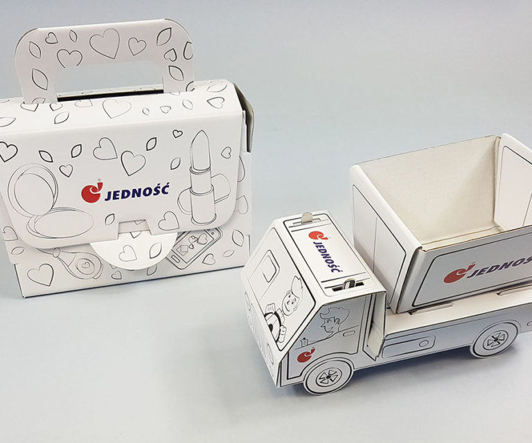 Wywrotka i torebka – kolorowanki 3D w formie opakowania